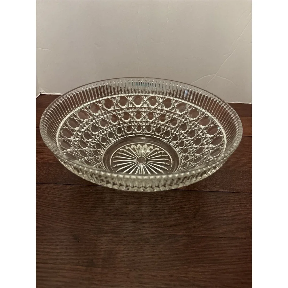 Vintage Indiana Windsor Clear Glass Bowl Cane and Button Pattern 10.5